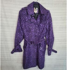MARINEBLU Y2K PURPLE FLORAL BROCADE BELTED TRENCH COAT, SZ MEDIUM